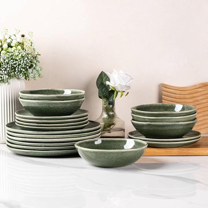 AmorArc Ceramic Dinnerware Sets,Handmade Reactive Glaze Stoneware Plates and Bowls Sets,Highly Scratch Resistant | Dishwasher & Microwave Safe Dishes Set,Service for 6 (18pc)