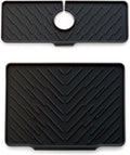 2 Pieces kitchen faucet mat as soap and sponge tray and silicone dish drying mats for kitchen counter, heat resistant mats for countertop, kitchen sink faucet organizer (black)