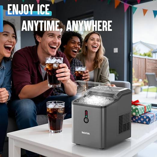 INOVIVA Nugget Ice Makers Countertop – 6 Mins Fast Ice Production, FLASHCHILL™, 26.5 LBS/Day, Self-Cleaning, Compact Portable Design, Ideal for Home, Office & Parties