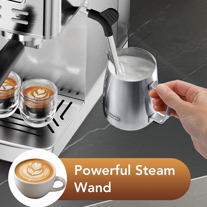 COWSAR Espresso Machine 20 Bar, Compact Espresso Maker with Milk Frother, Visual Pressure Gauge, Commercial Coffee Machine, 47oz Removable Tank/Capsule Funnel, for Cappuccino, Latte, Stainless Steel