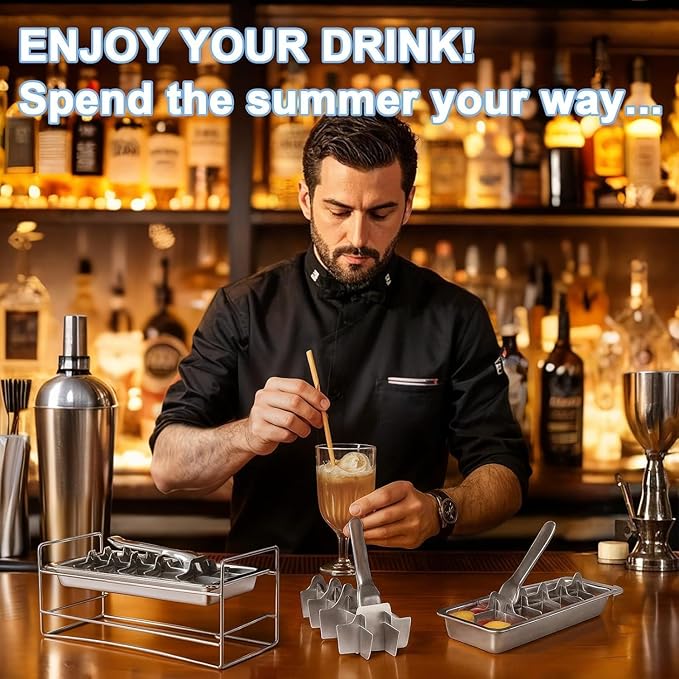 Metal Ice Cube Trays, Stainless Steel Ice Cube Trays, 18-Slot Ice Cube Tray with Easy Release Handle, Detachable Ice Trays for Bars Kitchens Dishwasher, Stainless Steel Ice Cube (2)
