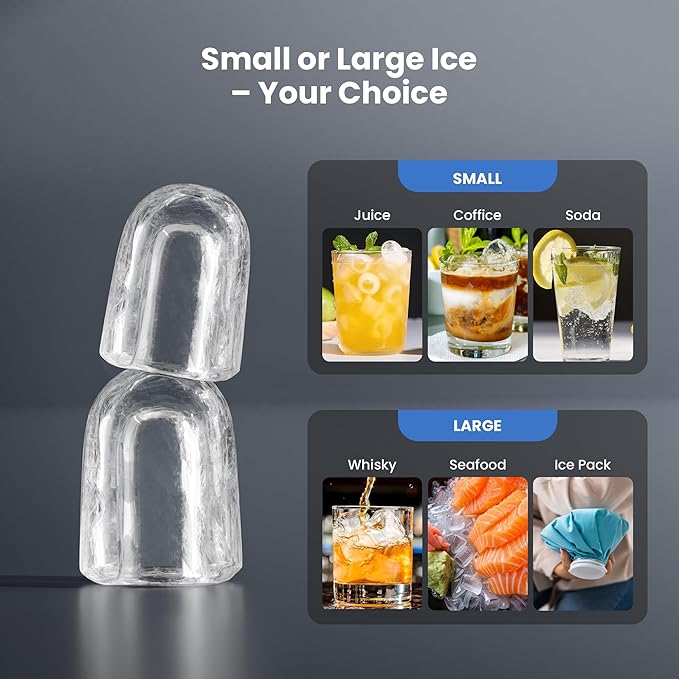 Electactic Ice Makers Countertop,26Lbs/24H,8Pcs in 6Mins,Portable Ice Maker Machine with 1.2L Top Water Tank,Interior Lighting,2 Sizes of Bullet Ice for Home/Office/Party(Black)