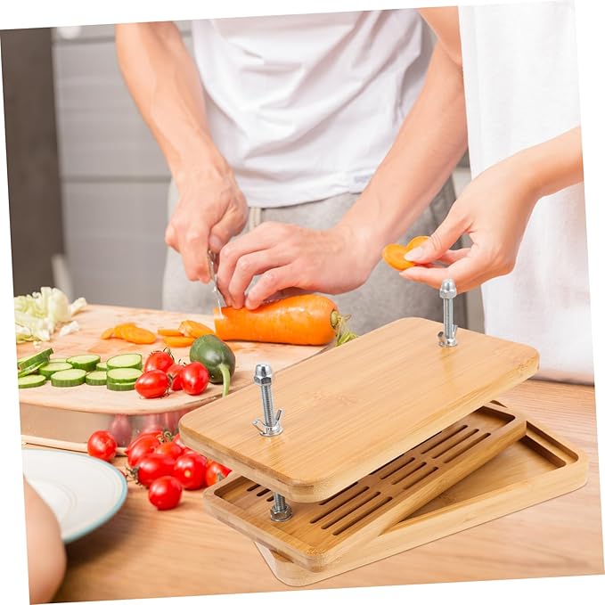Cabilock Bamboo Tofu Press and Drainer Adjustable Pressure Tofu Maker 3-Tier Draining Tray for Homemade Bean Curd Kitchen Tool for DIY Soybean Curd