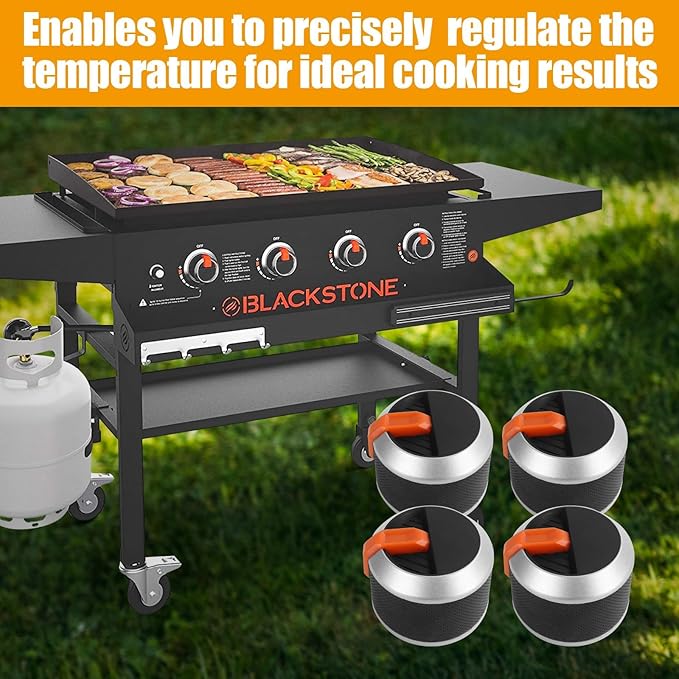 LS'BABQ Gas Grill Griddle Knobs Replacement for Blackstone 1666 1517 1554 1825 1836 Grills, 2 & 4 Burner Gas Griddle Control Knobs for Blackstone 17" 22" 28" 36" Griddle Accessories, 4-Pack, Orange