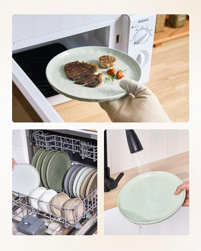 Famiware Mars Plates and Bowls Set, 12 Pieces Dinnerware Sets, Dishes Set for 4, Light Green