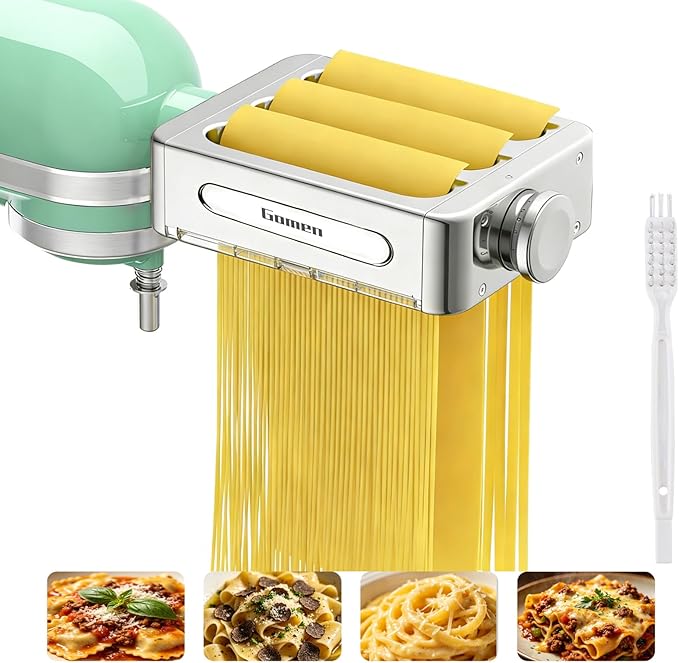 All Metal 3 In 1 Pasta Attachment for Kitchenaid Stand Mixer, Heavy Duty Pasta Maker Machine with Roller & Cutter Set, Noodle Accessories for Fresh Homemade Pasta, Spaghetti & Fettuccine