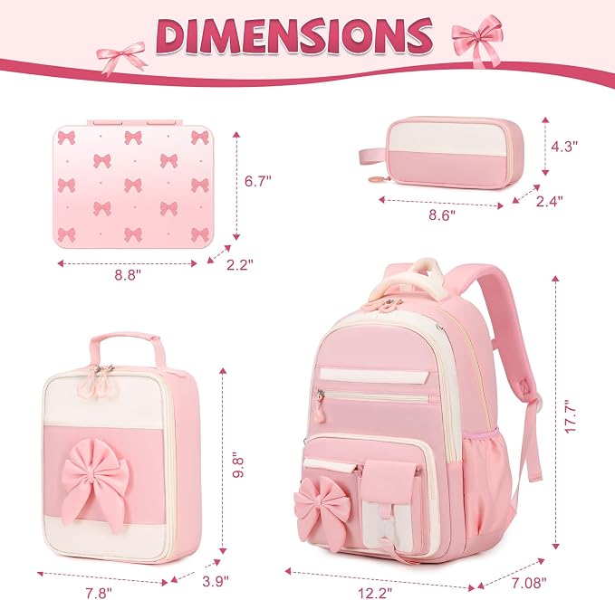 DIGOBAY Girls Backpack - Kids Bento Box Set with Insulated Lunch Bag, Cutlery and Pencil Case, 6 Leak-Proof Compartments, Removable Tray for Girls, Teens School Picnic (Pink)