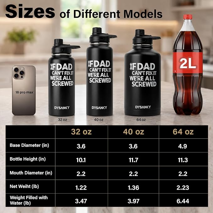 DYSANKY Fatehers's Day Water Bottle Gift– Insulated Stainless Steel Bottle with Carrier Bag, Strap & Gift Box – BPA-Free – Ideal for Hiking, Camping & Travel 40 oz