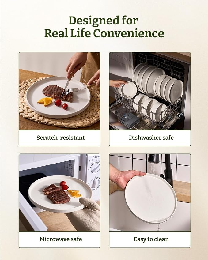 Famiware Nebula Plates and Bowls Sets, 24 Pieces Stoneware Dinnerware Sets, Reactive Glaze Dish Set, Dishes Set for 8, Matte Beige White