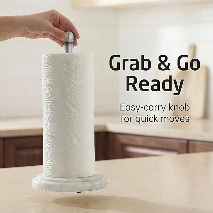 KES Anti-Slip Marble Paper Towel Holder Countertop with 2X Weighted Base, Rustproof 18/8 Stainless Steel Freestanding Paper Towel Roll Holder for Kitchen, Antique Brushed Steel, KPH208-2