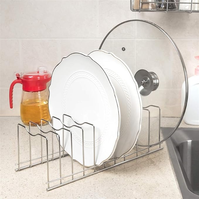 SANNO Pot Lid Organizer Pot Lid holder, Pots and Pans Organizer Drawer Plate Organizer Expandable Pull Out Cabinet Organizer Kitchen Sliding Shelf Under Sink Shelf