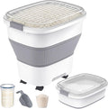 50 Lbs Rice Storage Container with Wheels, Collapsible Airtight Rice Holder with Transparent Lid, Measuring Cup, Scoop, Handle, BPA Free Food Storage Container for Pet Food, Grain, Bird Seed