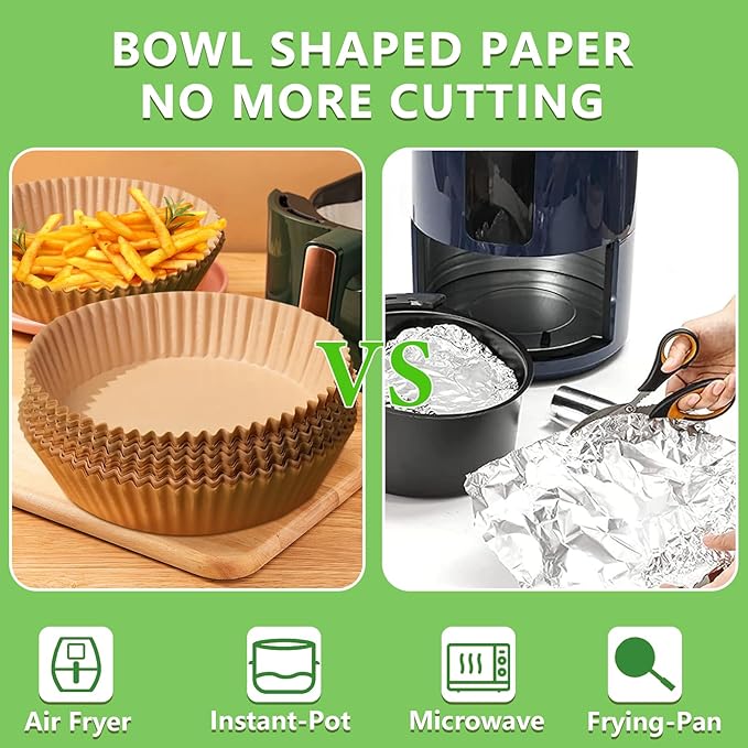 200PCS Air Fryer Liners Disposable: Round 8 Inch Non-Stick Airfryer Paper Liners - Food Grade Parchment Paper for 5 6 7 8 QT Air Fryer Baking and Roasting - Waterproof and OilProof (10 Inch on Top)