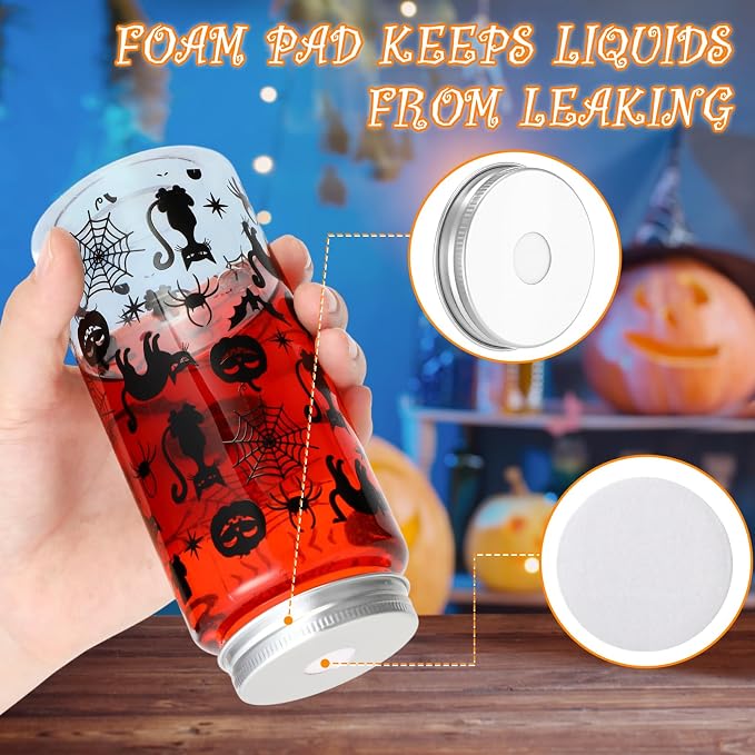 Pickmesh 48 Pcs Halloween Cups 13.5 oz Ghost Spooky Plastic Cups with Lids and Straws Bulk for Halloween Party Supplies Pumpkin Skinny Drinking Tumblers Mugs Gifts for Women
