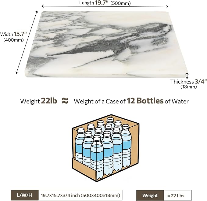 Marble Cutting Board for Kitchen, 16 x 20 Inch Pastry Board With Non-Slip Feet for Baking, Marble Slab, Gifts, White Marble Black Veins
