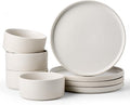 Famiware Star 8-Piece Stoneware Dinnerware Sets for 4 – 10.5" Flat Dinner Plates & 23 oz Deep Cereal Bowls, for Everyday & Formal Use, Chip & Scratch Resistant, Microwave/Dishwasher Safe, Matte White