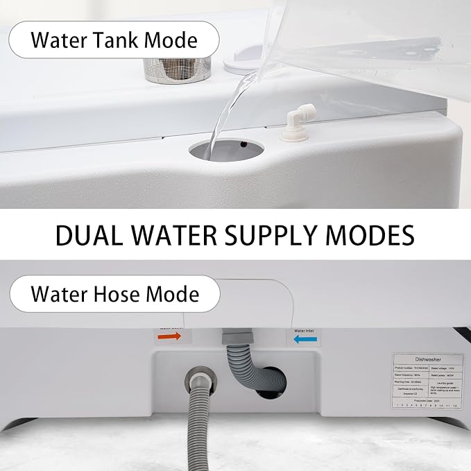 Countertop Dishwasher, Portable Dishwasher With Water Tank, 3 Washing Programs, 360-Degree Water Spraying, 75°C Hot Air Drying Technology, 110v, 1200w (White+Gold)