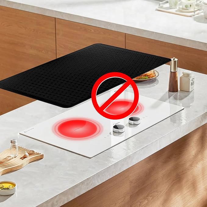 YUHFERA Stove Top Cover for Electric Stove - Silicone Stove Mat for Glass Top, Glass Cooktop Protector, XL Dish Drying Mats For Kitchen,Oven Covers for Electric Stove (Black,30 x 21)