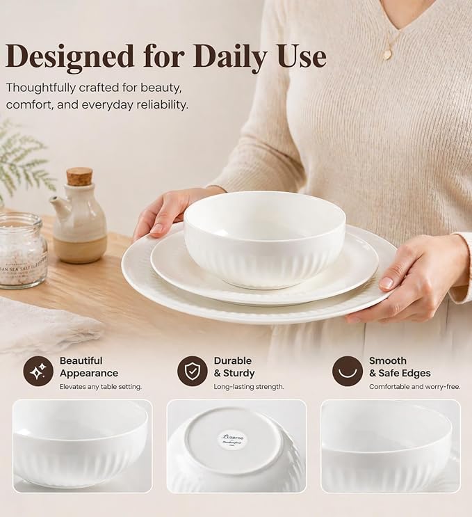 LeRatio Ceramic Dinnerware Sets for 6,Porcelain Plates and Bowls Sets,Handmade Reactive Glaze Dishes Set, Oven&Dishwasher & Microwave Safe,Service for 6