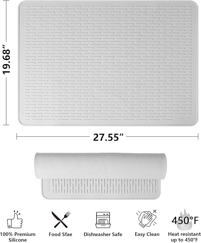 YUHFERA Stove Top Cover for Electric Stove - Silicone Stove Mat for Glass Top, Glass Cooktop Protector, XL Dish Drying Mats For Kitchen,Oven Covers for Electric Stove (Hyaline,28 x 20)