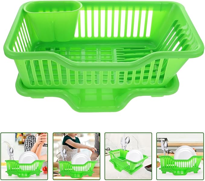 IMIKEYA Green Dish Rack Dish Drainers Kitchen Sink Drying Rack Plastic Household