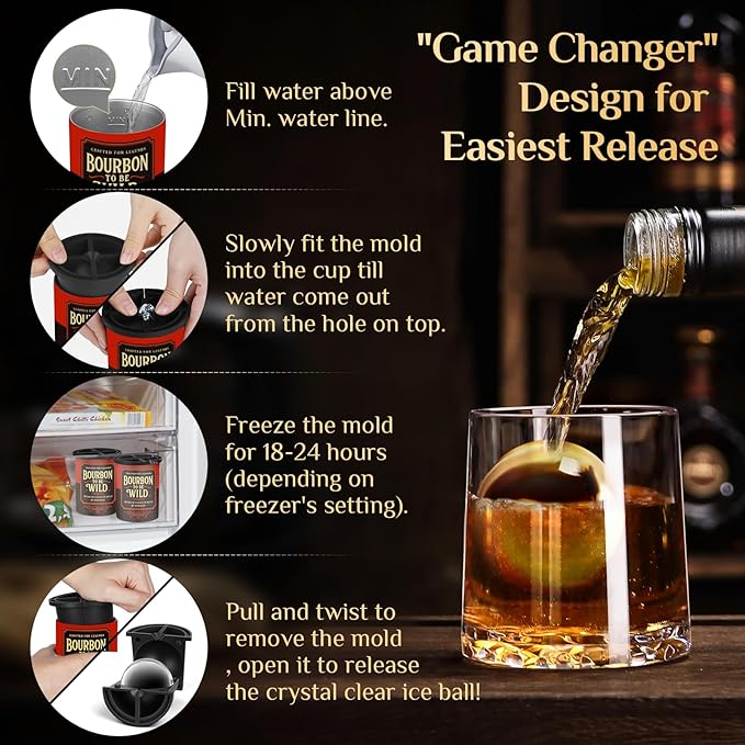 Clear Ice Cube Maker - 2.5" Ball - Stainless Steel Clear Ice Maker - Compact Design - for Whiskey, Cocktails, Bourbon - 2 PACK