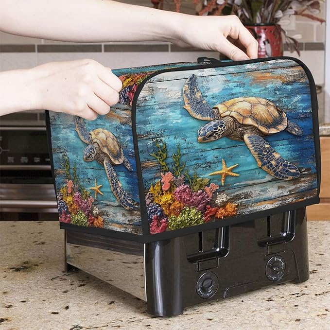 Turtle Wood Sea 2 Slice Toaster Cover Dust And Fingerprint Bread Maker Cover Bakeware Protector Washable Appliance Covers Kitchen Accessories For Home Kitchen Women Gift
