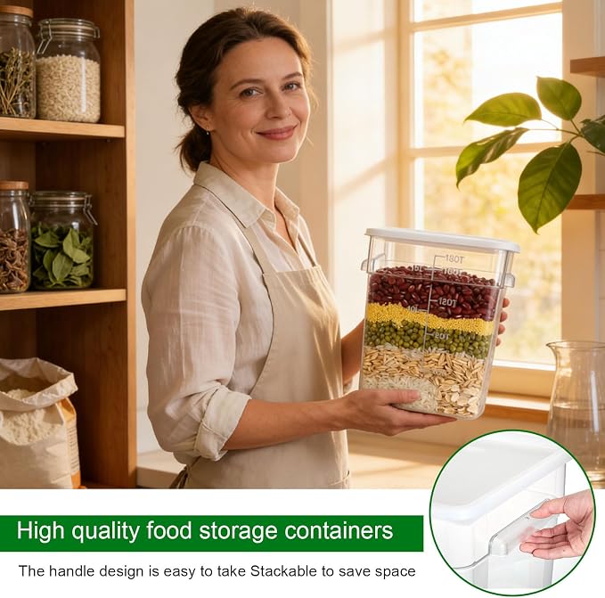 FoldTier 2 Pieces Square Food Storage Containers Polycarbonate Clear food Container with Lid Commercial Storage with Graduations for Commercial Kitchen Dough Marinating Meat (White,18 Qt)