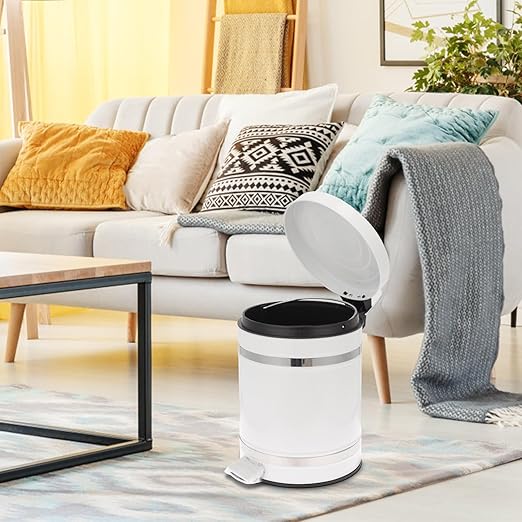 KESYOO Step-on Iron Garbage Can with Lid, 5.5 Gallon Industrial Style Wastebasket for Home and Office, Round Pedal Trash Bin with Roman Pattern Cover