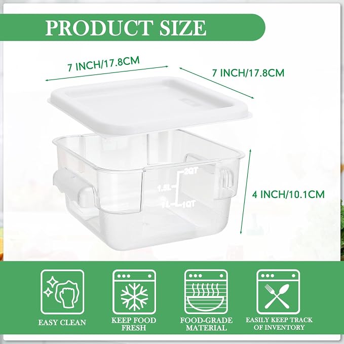 Lallisa 8 Pcs 2 Quart Food Storage Containers with Lids Clear Square Polycarbonate Marinating Container Dough Bucket with Lid (White)