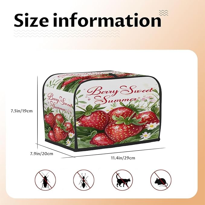 Spring Strawberry Red 2 Slice Toaster Cover Dust And Fingerprint Bread Maker Cover Bakeware Protector Washable Appliance Covers Kitchen Accessories For Home Kitchen Women Gift