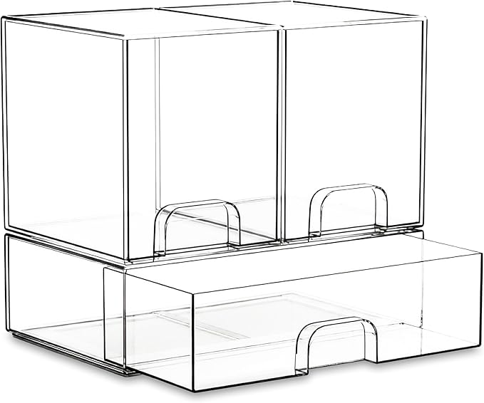 Stackable Storage Drawers Organizer Set of 3 for Bathroom Organizer Storage | Clear Plastic Organizer Bins for Baby Bottle, Kitchen Under Sink, Laundry, Pantry, Beauty, Cabinet, Medicine, Office Supplies
