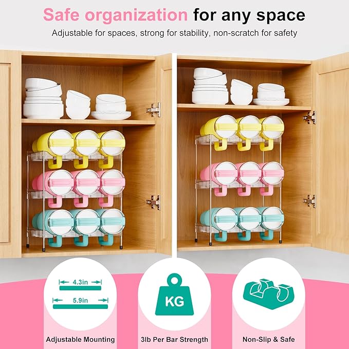 Reusable Stackable with Handle Compartment Water Bottle Tumbler Organizer for Stanley 40oz with Handle Cup, Stanley Accessories for Pantry, Cabinet & Kitchen Organization and Storage,3 Tier Hold 9