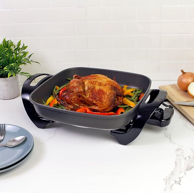 Kenmore Electric Skillet - Nonstick Frying Pan With Removable Glass Lid, Grill, Saute, Roast Chicken, Cook Pancake, 12x12" Temperature Control Easy Clean Countertop Kitchen Appliance