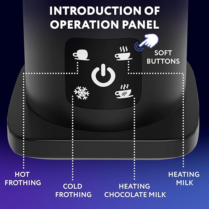 APQ Supply Black Electric Milk Frother and Steamer 11.8oz. Warm and Cold Foam Maker for Coffee. Functional 4-in-1 Automatic Milk Steamer and Frother for Latte, Hot Chocolate, Heating Baby Formula