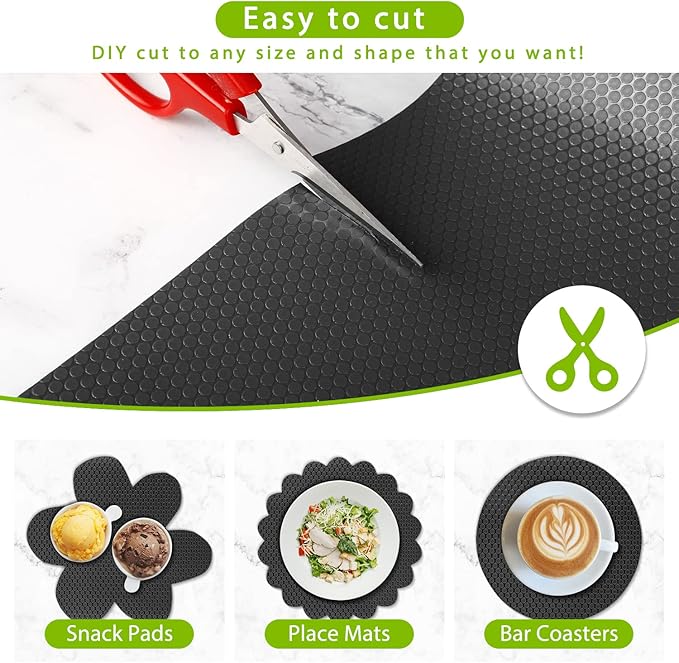 HooTown Shelf Liner Kitchen Cabinet Drawer Mats 11.8 Inch Wide x 13 Feet Long, Non Adhesive EVA Rubber Washable Waterproof Pantry Closet, Cupboard, Drawer Organizer Mat, Black