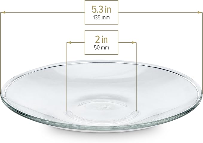 Teabloom Clear Glass Saucers Set of 6 – 5.3 Inch Borosilicate Glass Cup Saucers – Dishwasher Safe – Fits Espresso, Tea & Demitasse Cups – Small Serving Dish for Desserts & Fruits