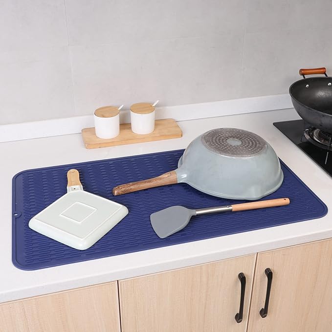 MicoYang Silicone Dish Drying Mat for Multiple Usage,Easy clean,Eco-friendly,Heat-resistant Silicone Mat for Kitchen Counter or Sink,Refrigerator or Drawer Liner Navy Blue 4XL 32 inches x 18 inches