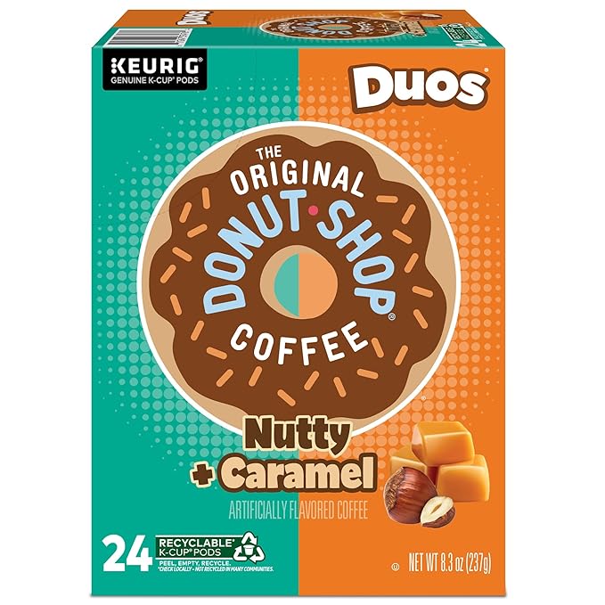 The Original Donut Shop Duos Nutty + Caramel Keurig Single-Serve K-Cup Pods,Medium Roast Coffee,24 Count (Pack of 8)