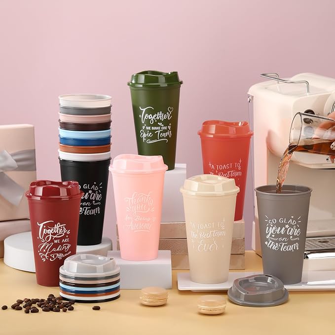 Pickmesh 30 Pcs Employee Appreciation Gifts Bulk 16 oz Plastic Tumblers with Lids Graduation Teacher Appreciation Gifts Reusable Coffee Cups for Staff Volunteer Coworker Team (Varicolored)