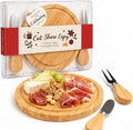 Upgraded storage-ready Small Cheese Board Set & Dessert Plate with Knife & Fork, 1-Pack 6-Inch Personal Charcuterie Tray, Bamboo, Gift-ready for Wedding, Bridal & Baby Shower Party