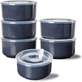 Ceramic Bowls with Lids: 20 oz Microwave Safe Food Storage Containers for Soup, Salad, Cereal, Leftovers, Meal Prep, Lunch, Picnic, Camping, Serving - Airtight, Navy, Set of 6