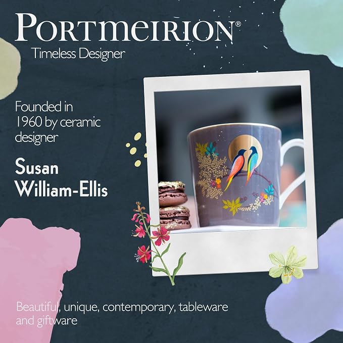 Portmeirion Sara Miller London Chelsea Mug, Dark Grey | 12 Oz Cup for Drinking Tea, Coffee, and Hot Cocoa | Made from Fine China with Gold Detail | Handwash Only