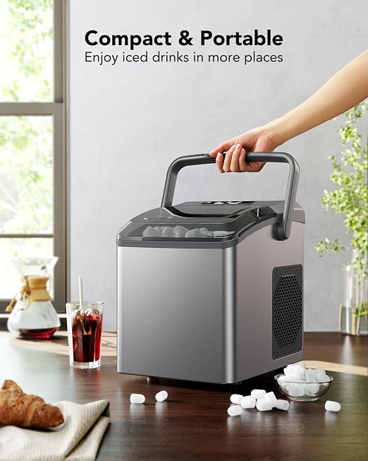 Ice Makers Countertop - Ice Maker Machine 6 Mins 9 Bullet Ice, 26 Lbs/24 Hrs, Portable Countertop Ice Maker with Self Cleaning Function, Ice Maker for Home/Kitchen/Party, Stainless Steel