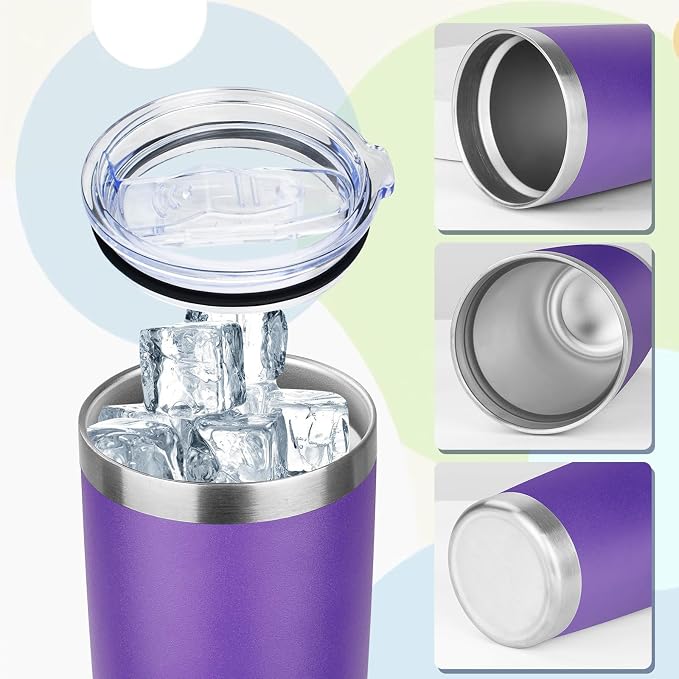 20oz Tumbler with Lid Stainless Steel Insulated Tumblers Travel Coffee Tumbler Bulk Double Wall Vacuum Insulated Water Cup Gifts for Christmas Women Men Her Him Home Office(Purple, 1pack )