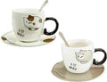 Ebros Pack Of 2 Crazy For Cats Maneki Neko Porcelain Coffee Tea Mug Cup 8oz With Saucer Tray And Notched Spoon Animal Pets Kittens Mugs Cups Kids And Adults Drinkware (Calico And Brown)