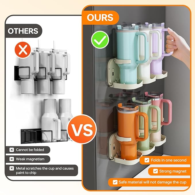 Magnetic Stanley Cup Holder for Fridge, Water Bottle Organizer & Tumbler Rack with Foldable Design for Kitchen, Stanley Cup 40 oz Accessories, Ideal Gifts 2PCS (White)