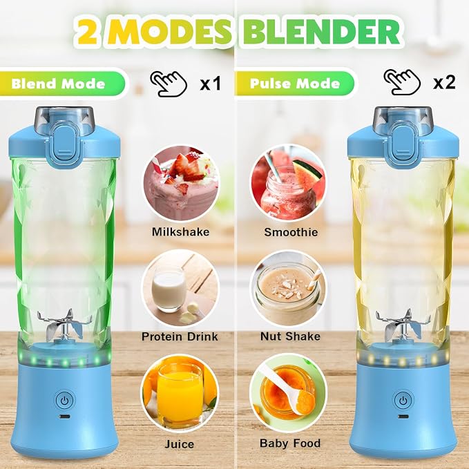 Portable Blender Personal Juicer for Shakes and Smoothies - 20 OZ Electric Protein Shaker Bottle with Insulated Sleeve, Travel Lid, USB-C Rechargeable - Mini Small Blender Cup for Kitchen, Office, Gym