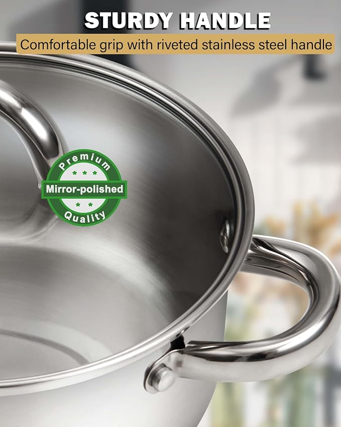 Cook N Home Basics Stainless Steel Cookware Sets, 6-Piece Pots and Pans | 1.5 & 3 Qt Sauce Pots with Lid, 5.5 Qt Dutch Oven Stockpot, Induction Compatible, Dishwasher & Oven Safe