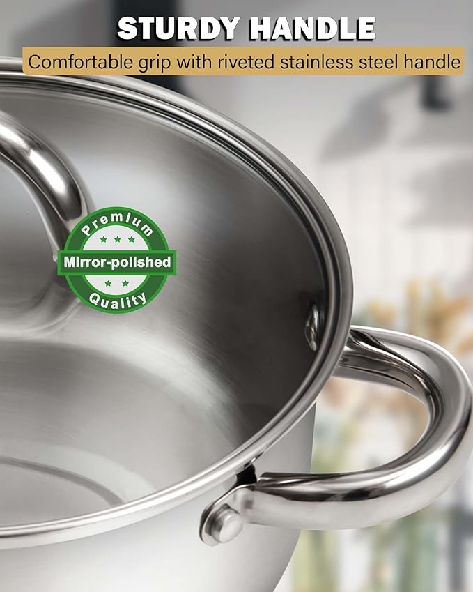 Cook N Home Kitchen Cookware Sets, 12-Piece Basic Stainless Steel Pots and Pans, Silver | Stay-Cool Handle, Induction Compatible, Dishwasher and Oven Safe
